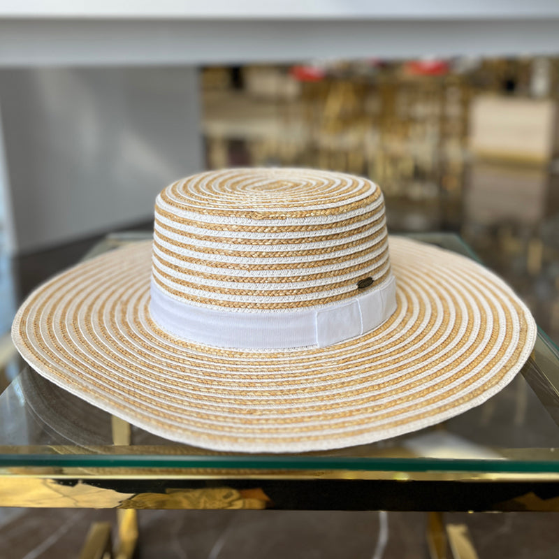 Beige and White Stripes Hat