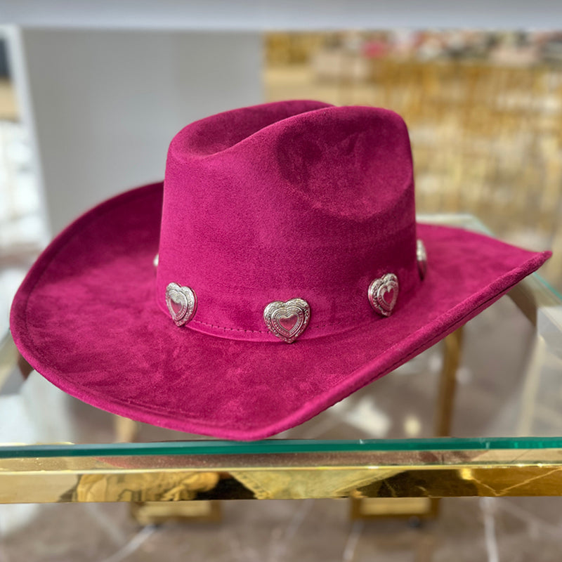 Hearts Studs Fuchsia Cowboy Hat