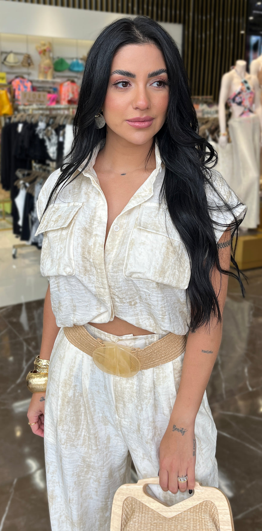 Beige Spray White Blouse
