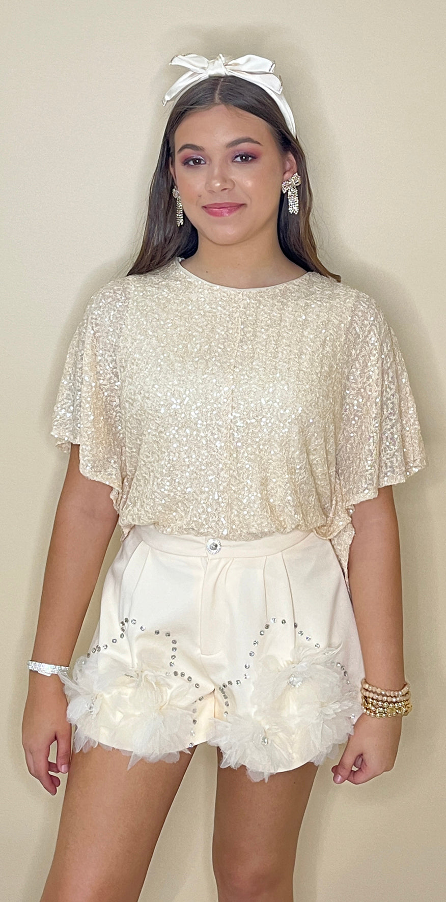 Creme Sequin Blouse