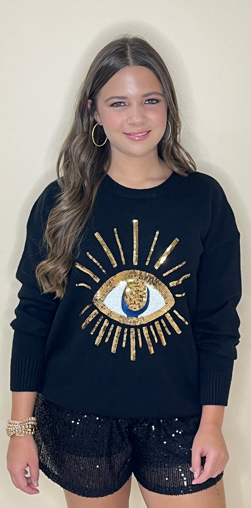 Gold Sequin Black Sweater