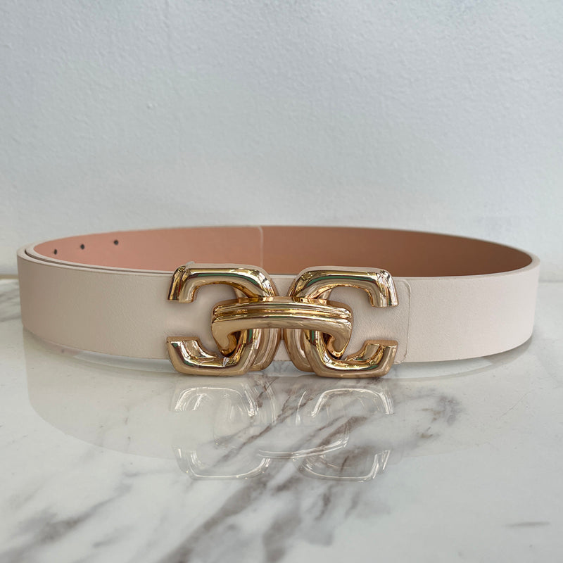 Gold Buckle Creme Belt