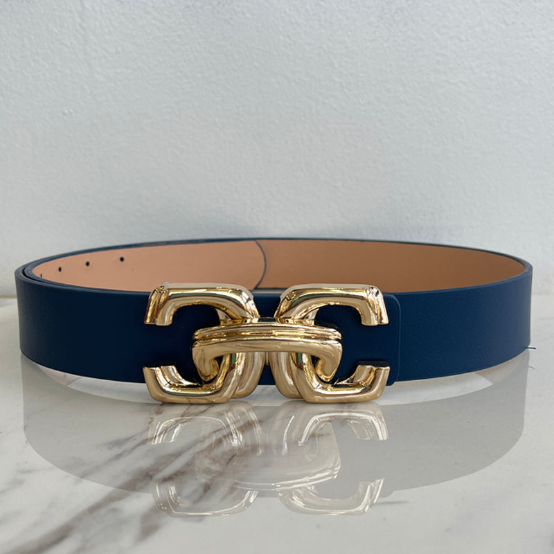 Gold Buckle Navy Belt