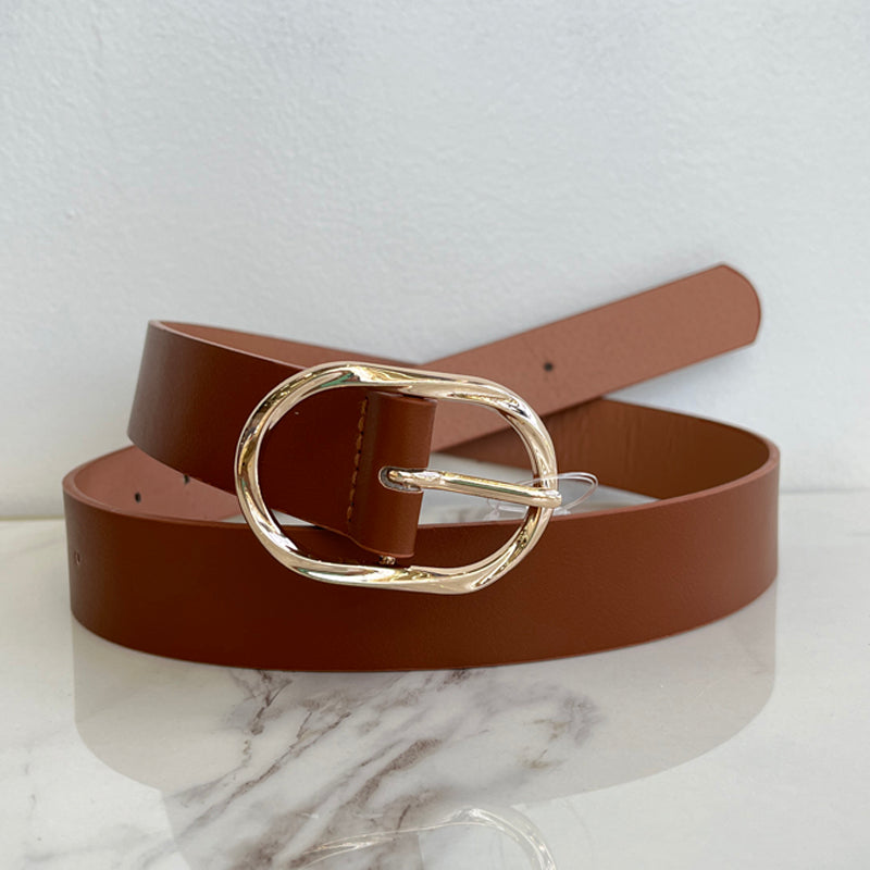 Gold Buckle Tan Belt