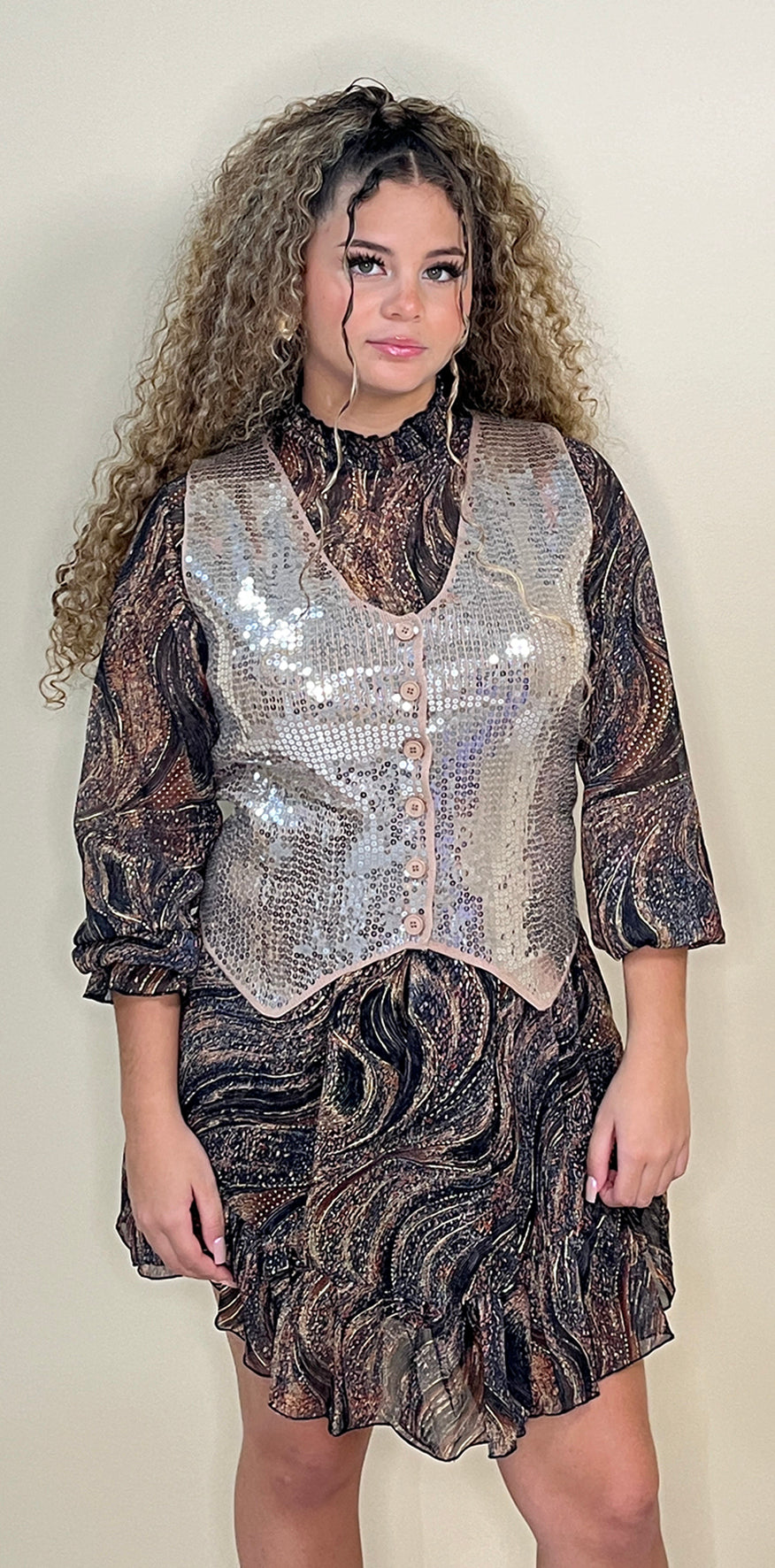 Beige Sequin Vest