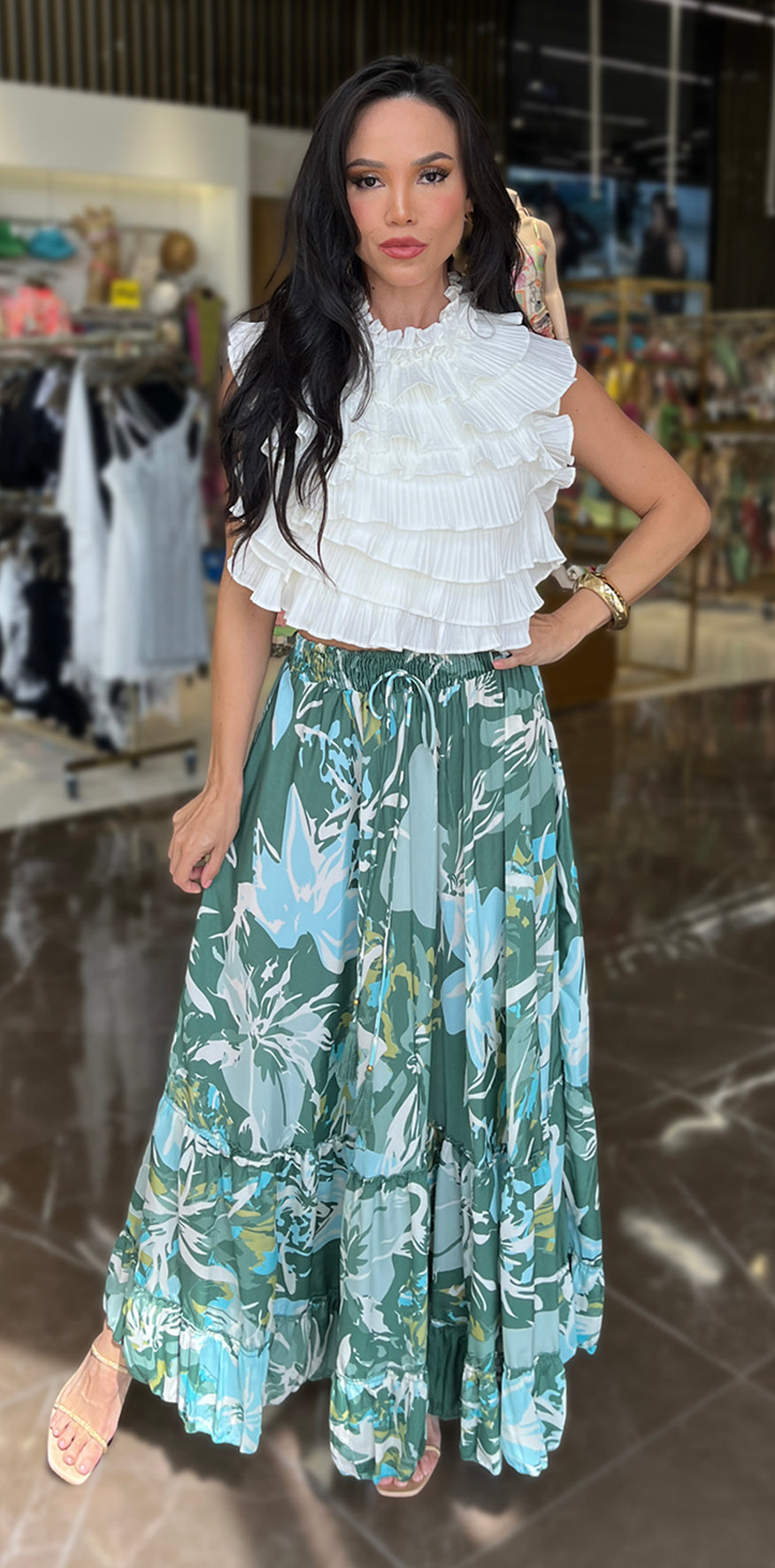 Green Floral Skirt
