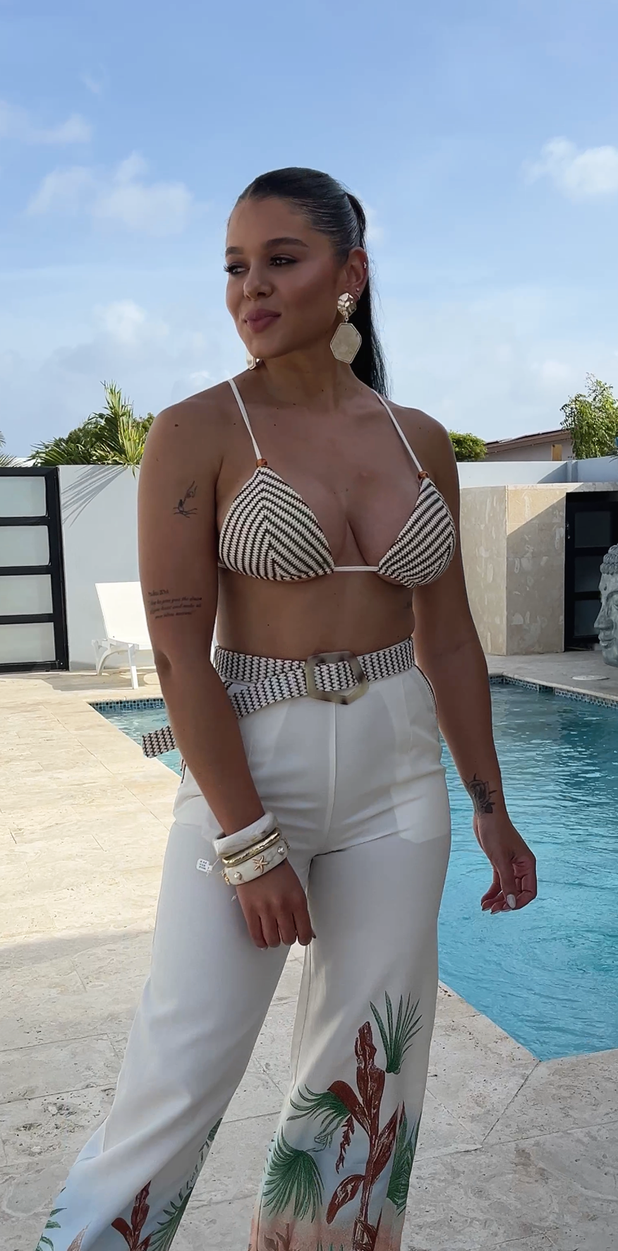 Brown and White Top
