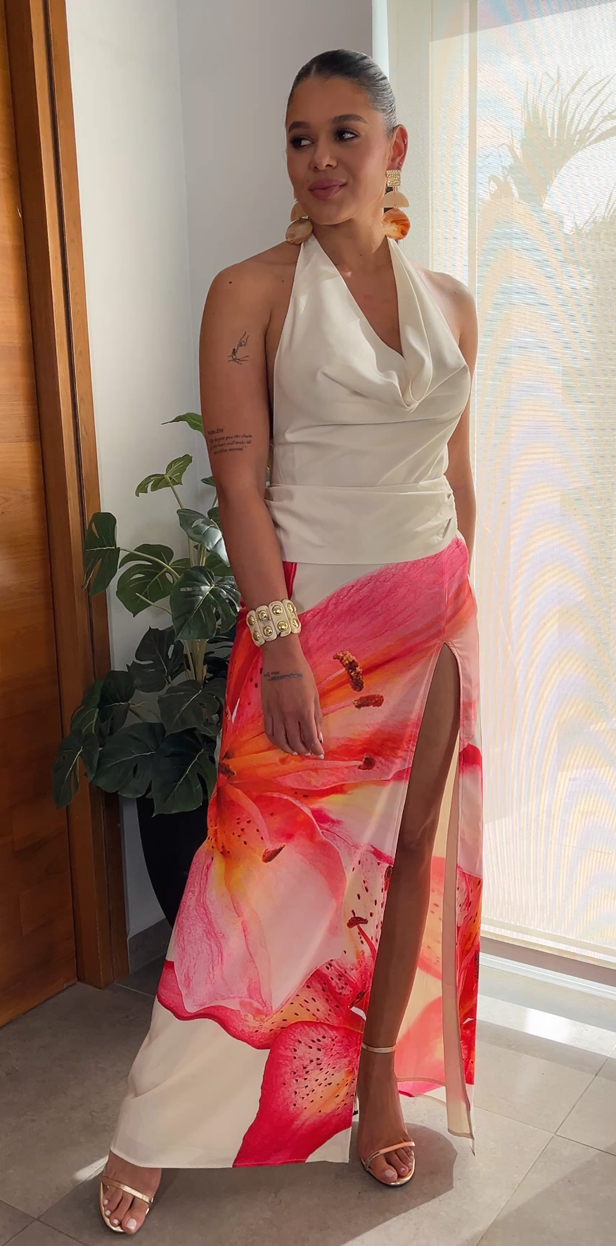 Rose Print Silky Skirt