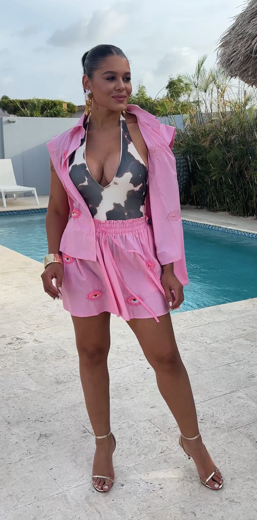 Pink Studded Eyes Shorts