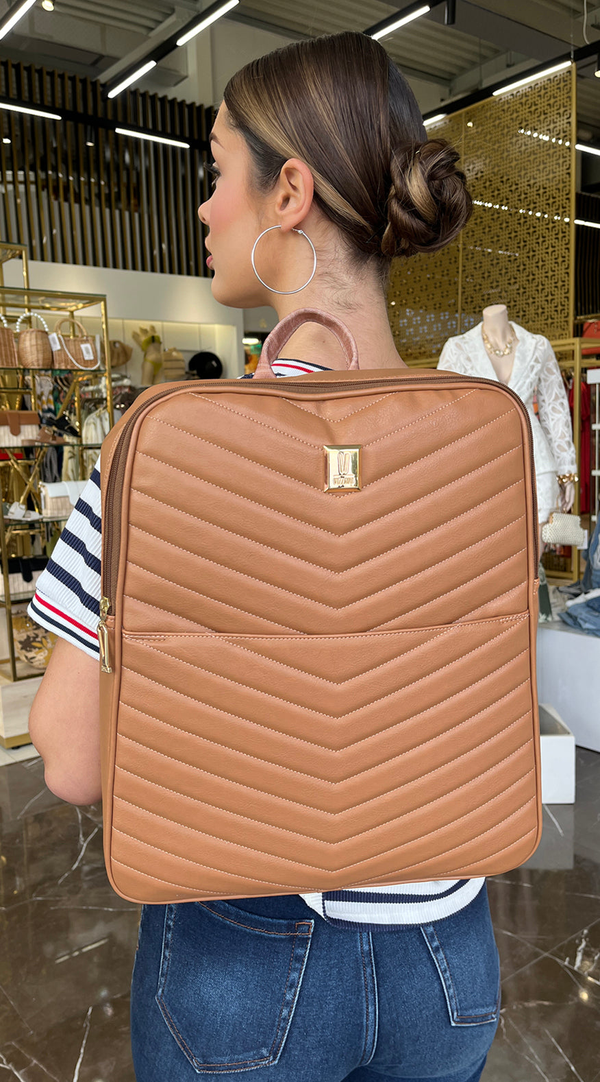 Tan Square Backpack