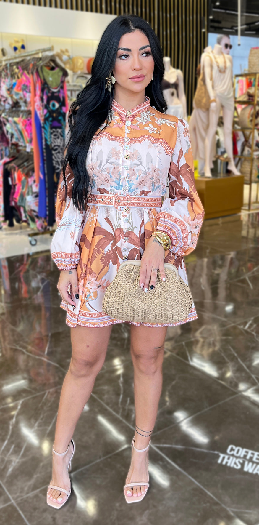 Orange Botanical Print Minidress