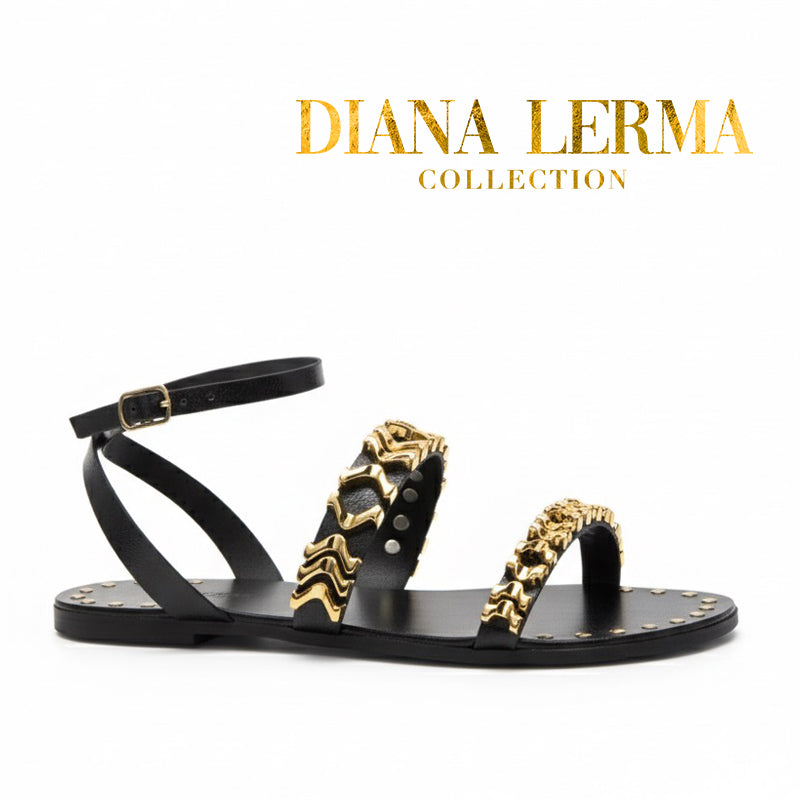 Gold Studded Black Sandals