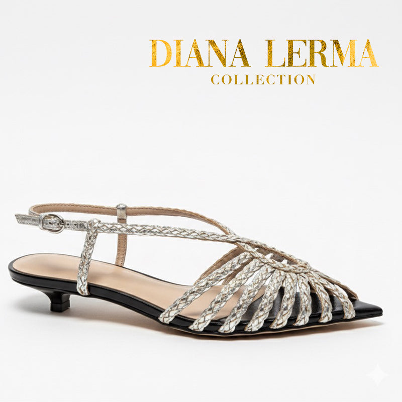 Bronze Strapped Black Kitten Heels