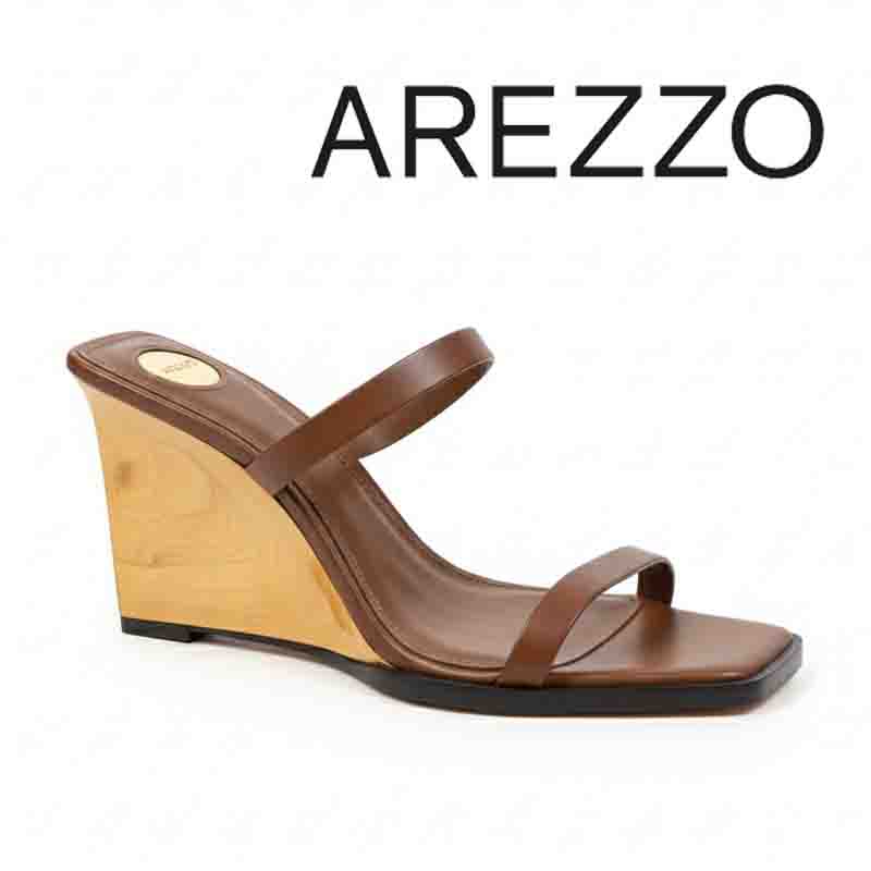 Brown Straps Gold Wedges