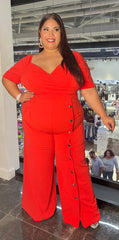 Red Buttoned Jumpsuit