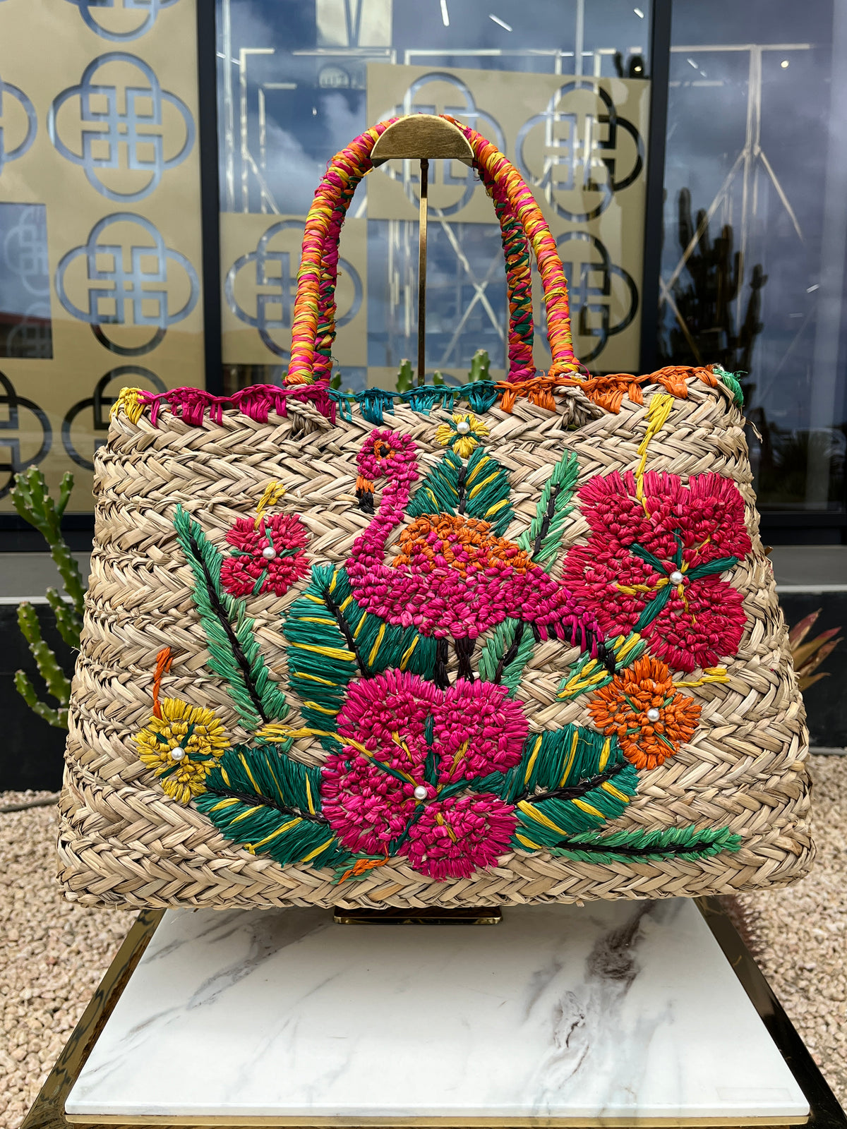 Beige Tropical Flamingo Bag