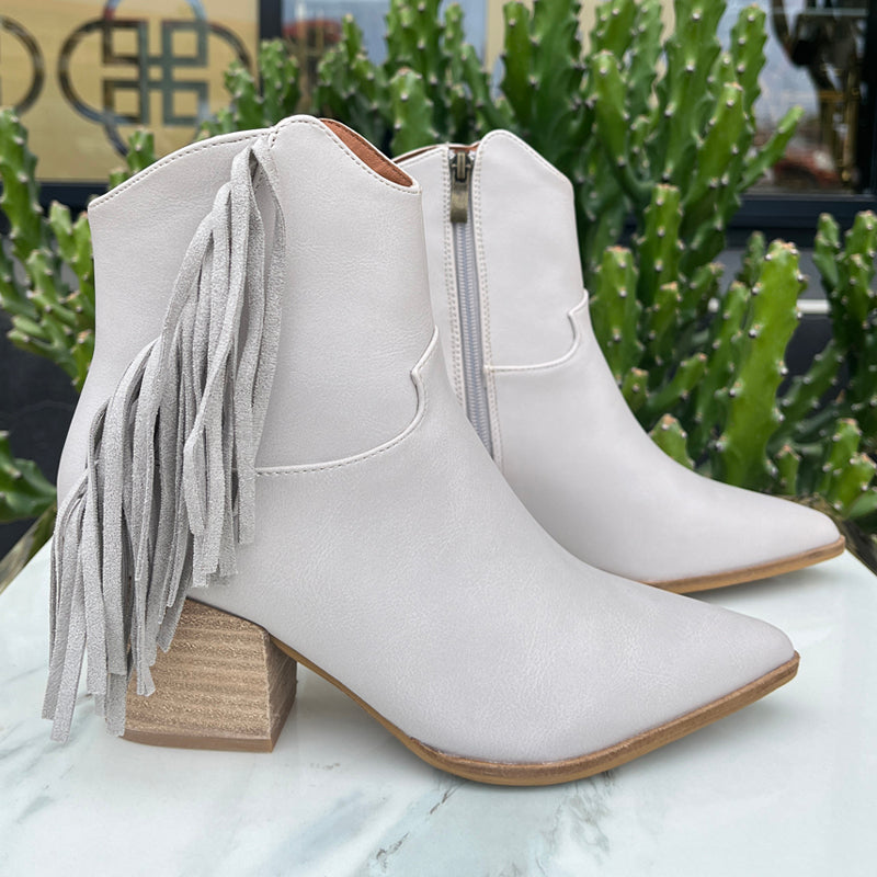 Creme Fringe Boots