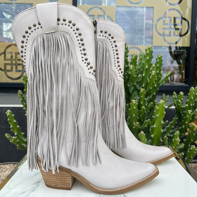 White Fringed Boots