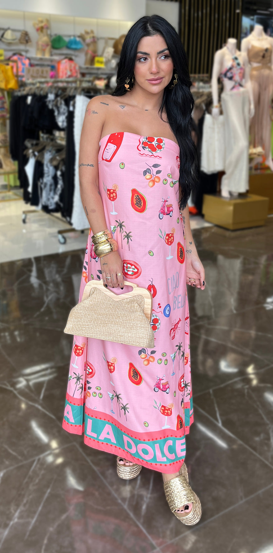 Fruit Print Pink Dress
