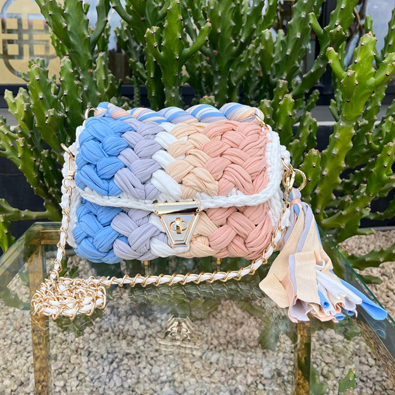 Blue and Peach Woven Bag