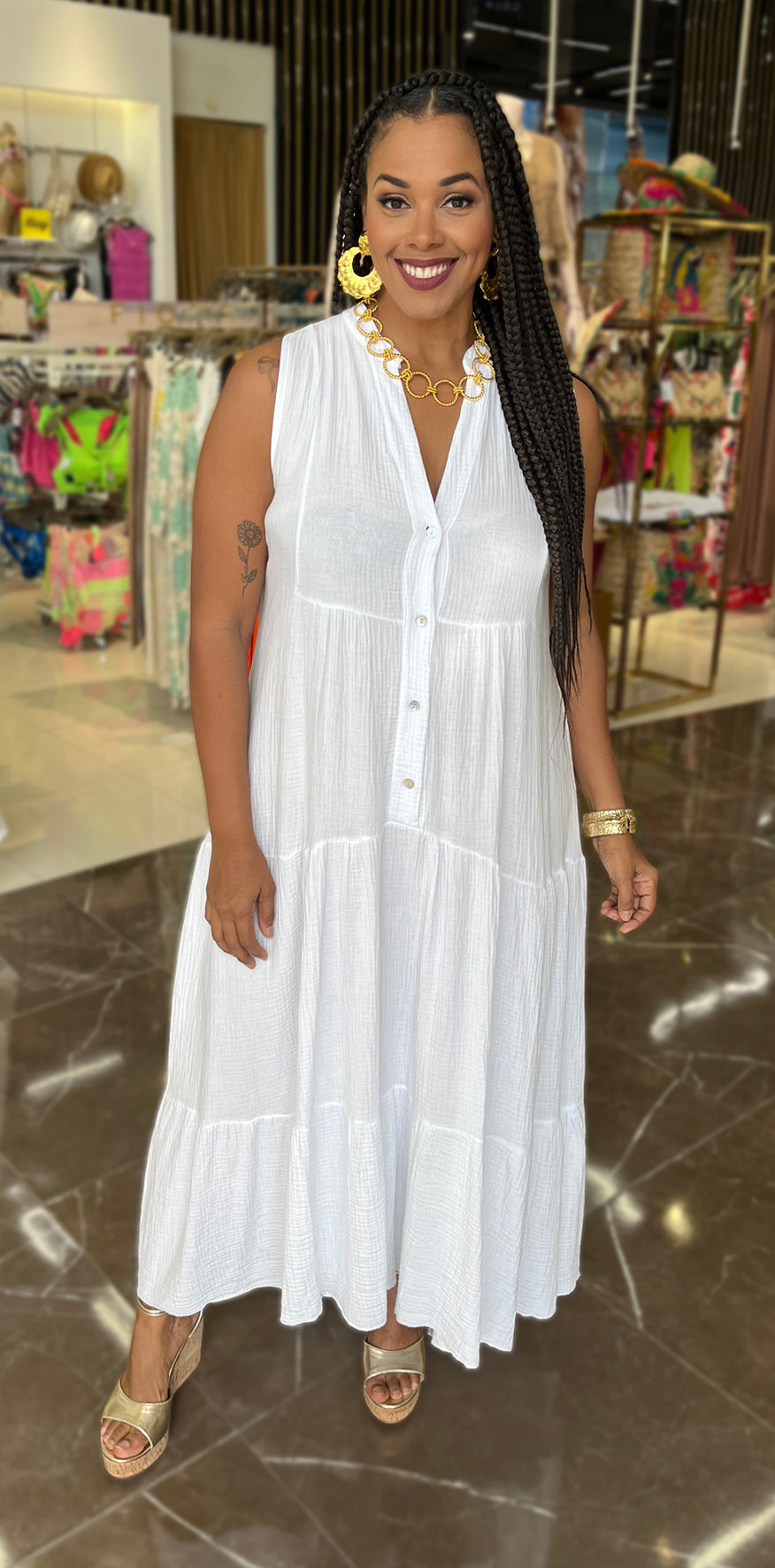 White Buttoned Dress