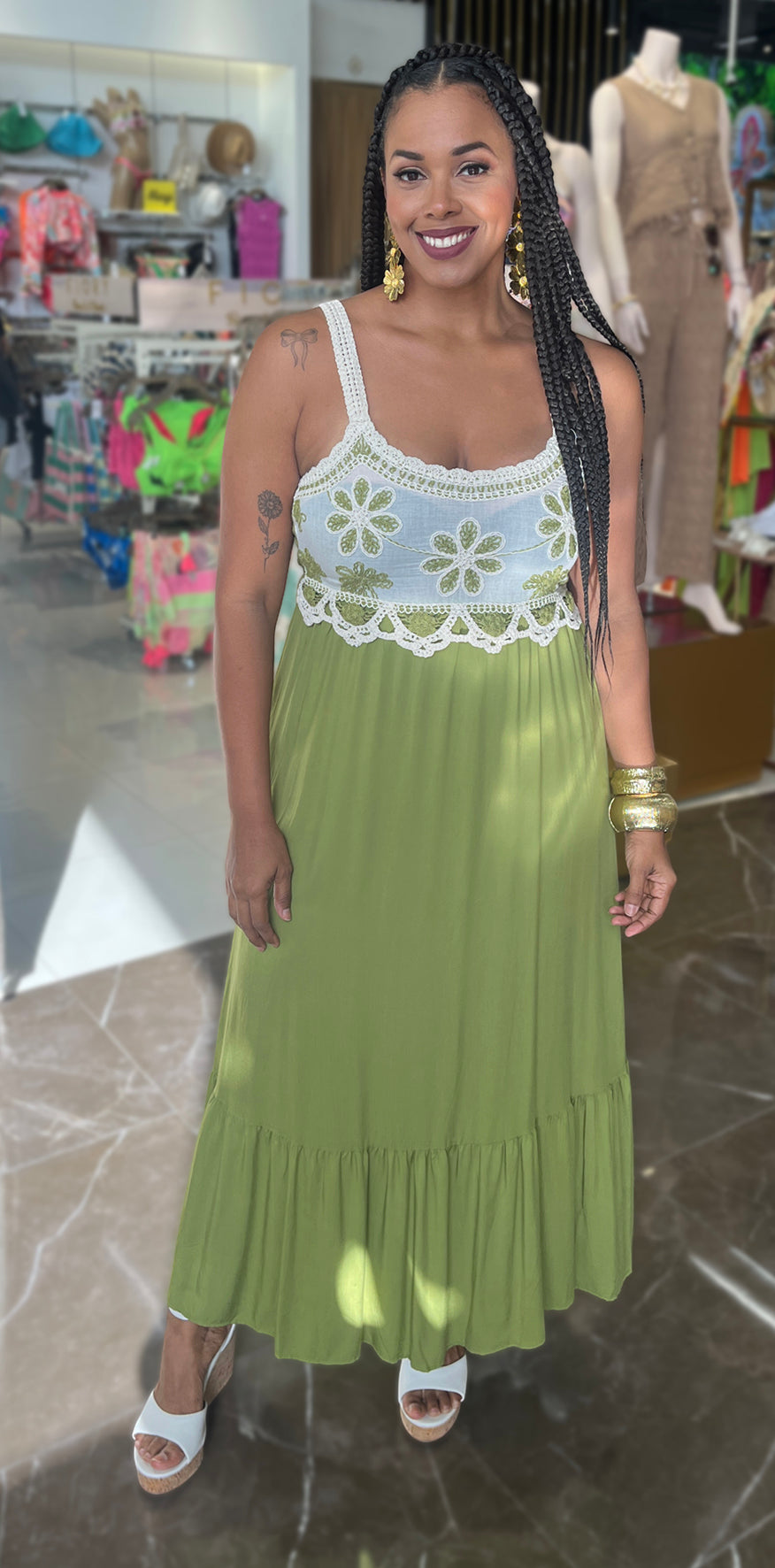 White and Olive Dress
