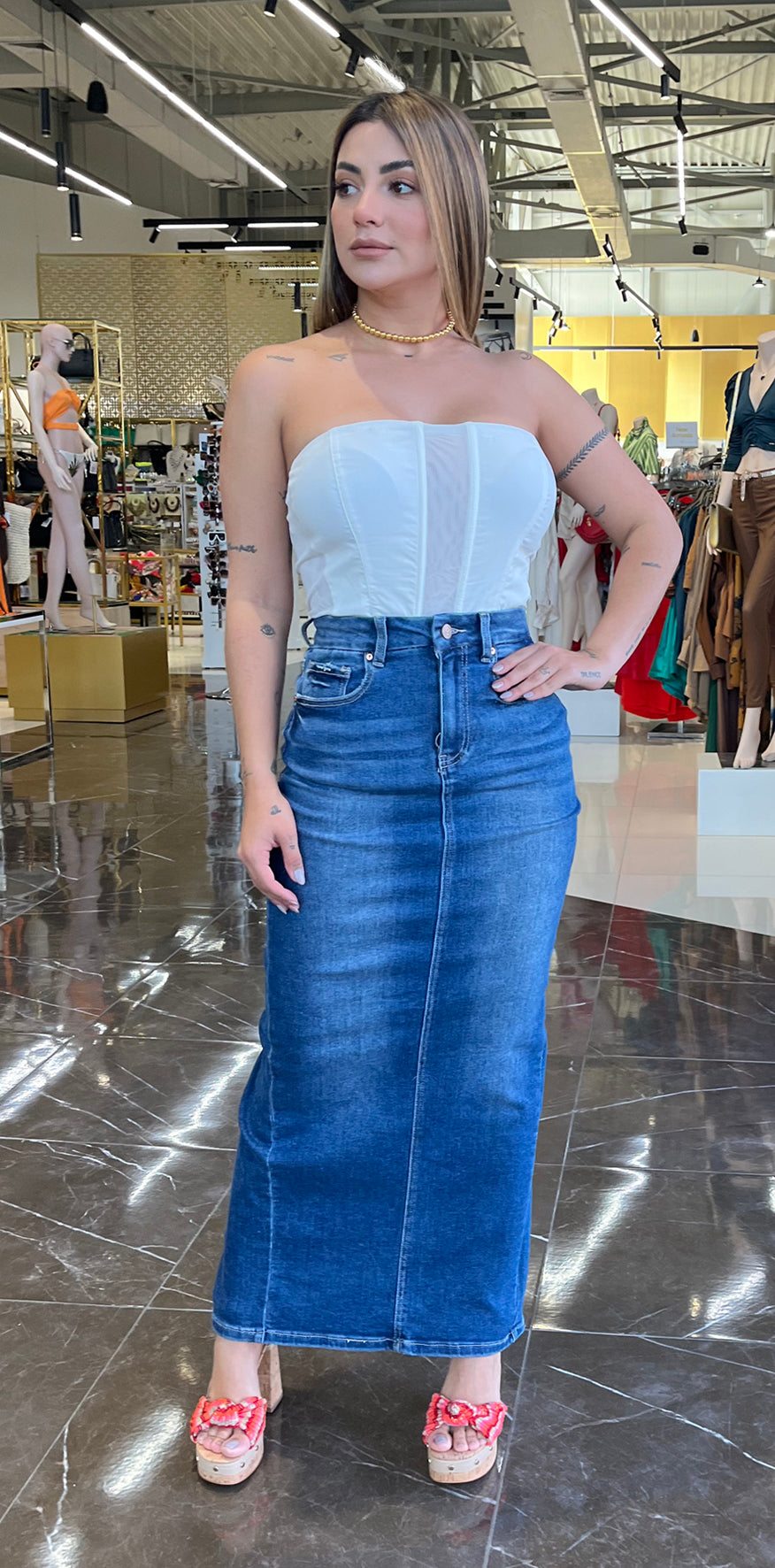 Blue Denim Long Skirt