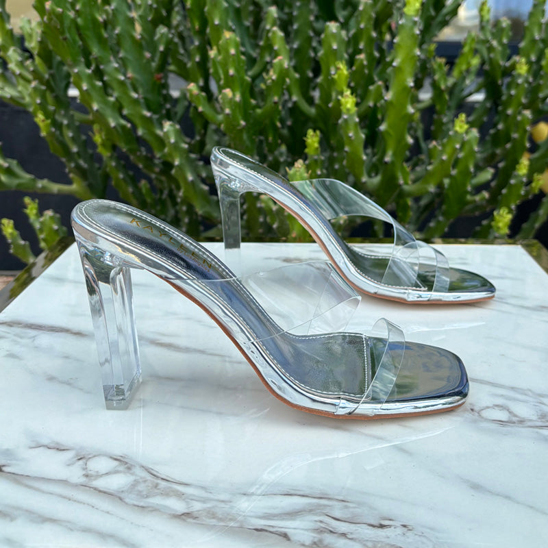 Silver and Clear Slide Heels