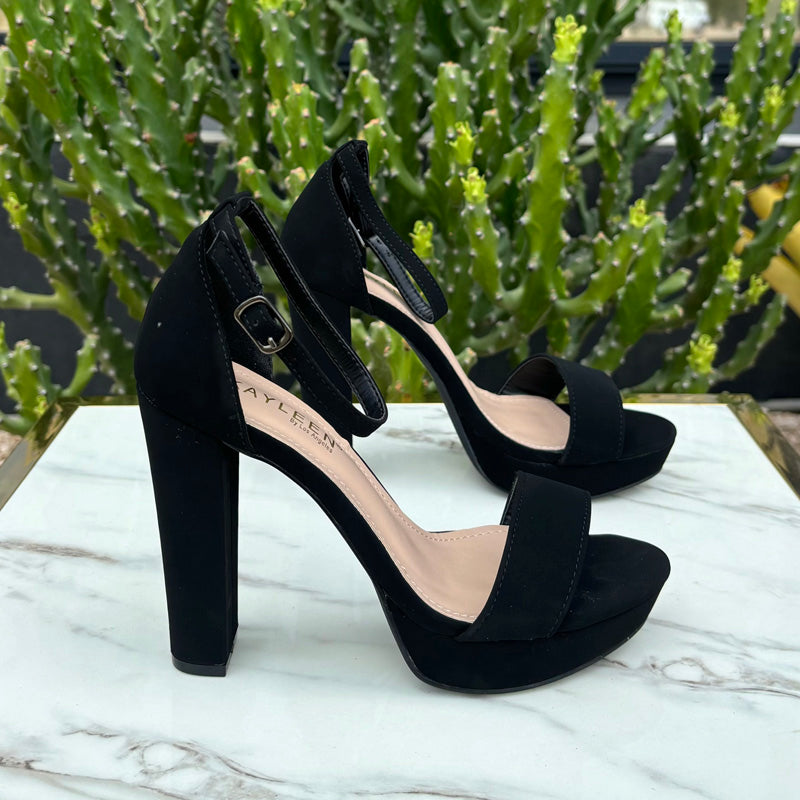 Black Ankle Strap Block Heels