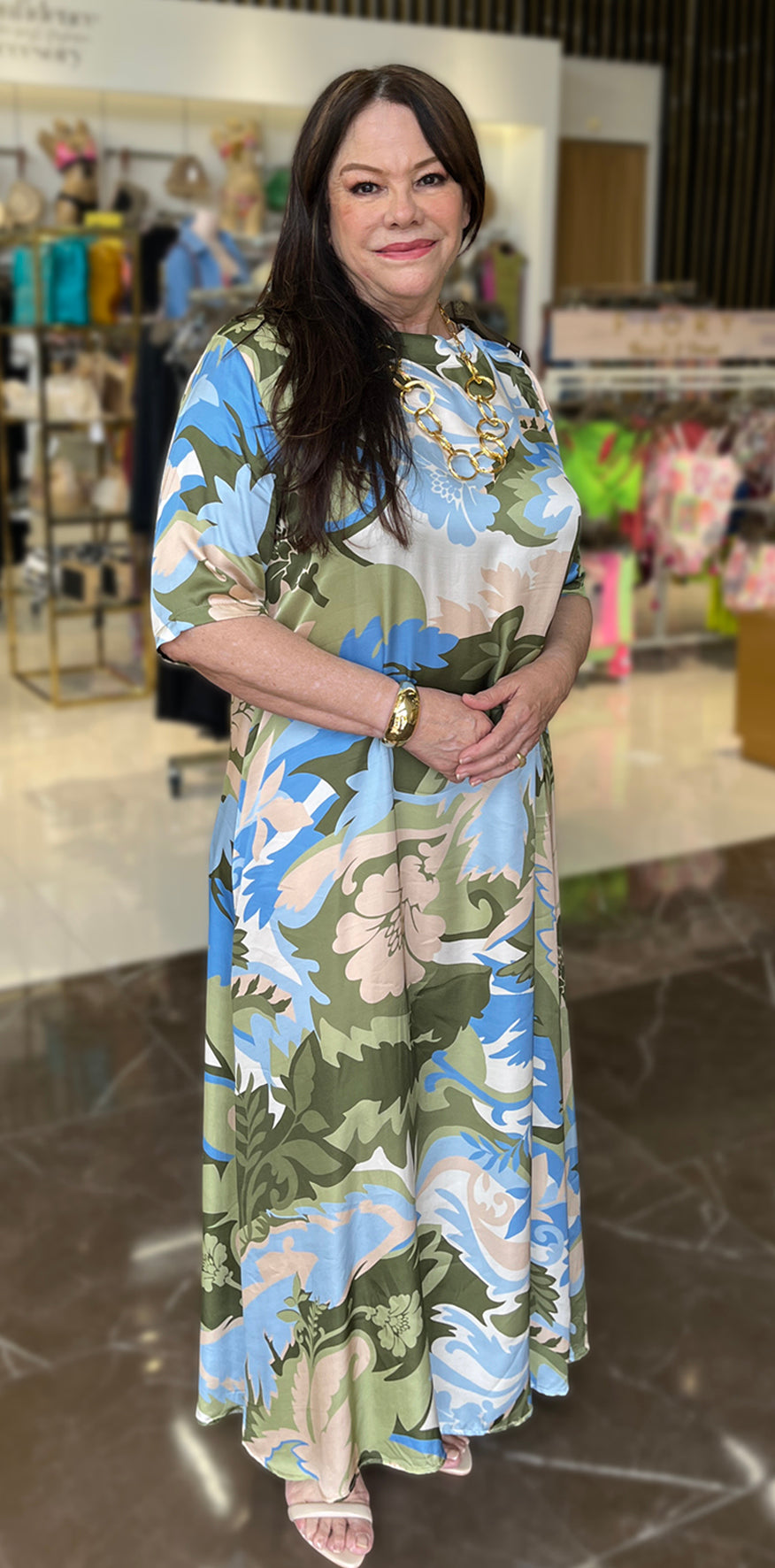 Olive and Blue Print Dress