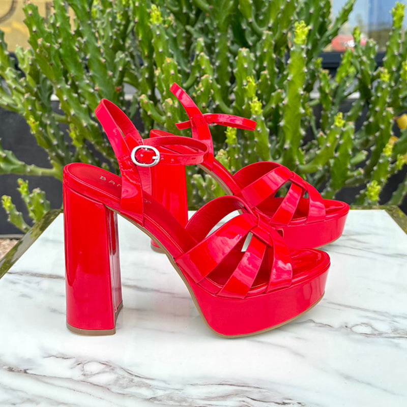 Red Strappy Block Heels