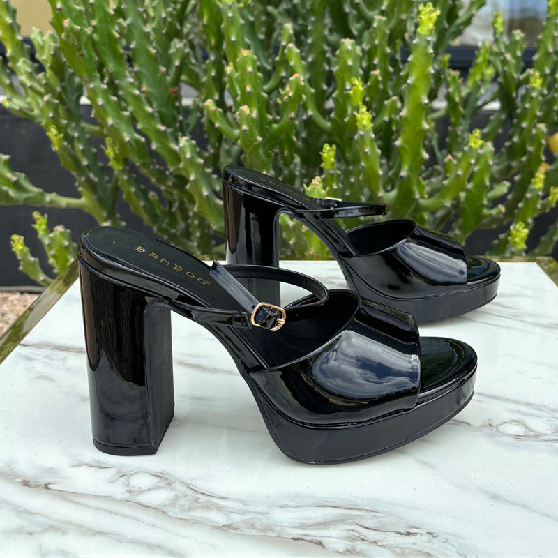 Black Slide Block Heels