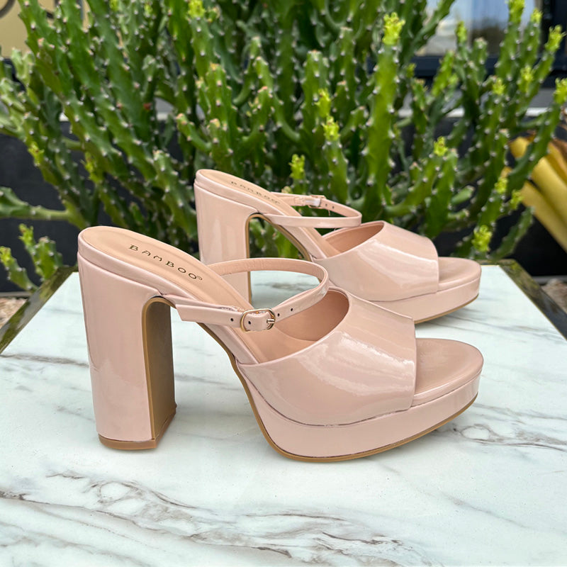 Beige Slide Block Heels