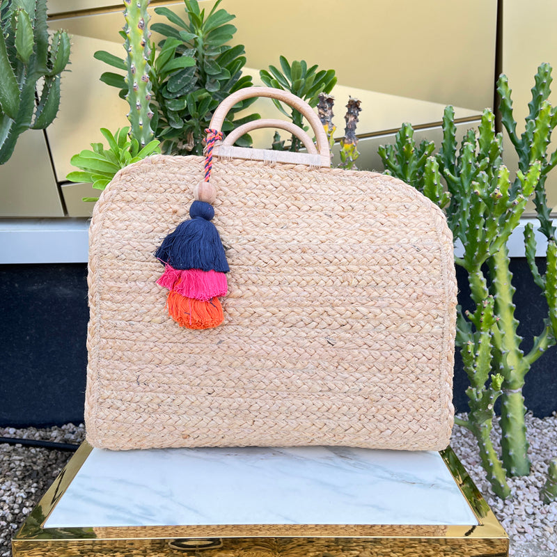 Natural Pom Pom Handbag