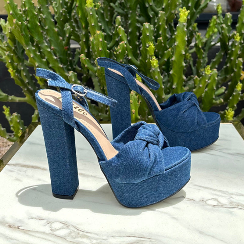 Denm Blue Block Heels