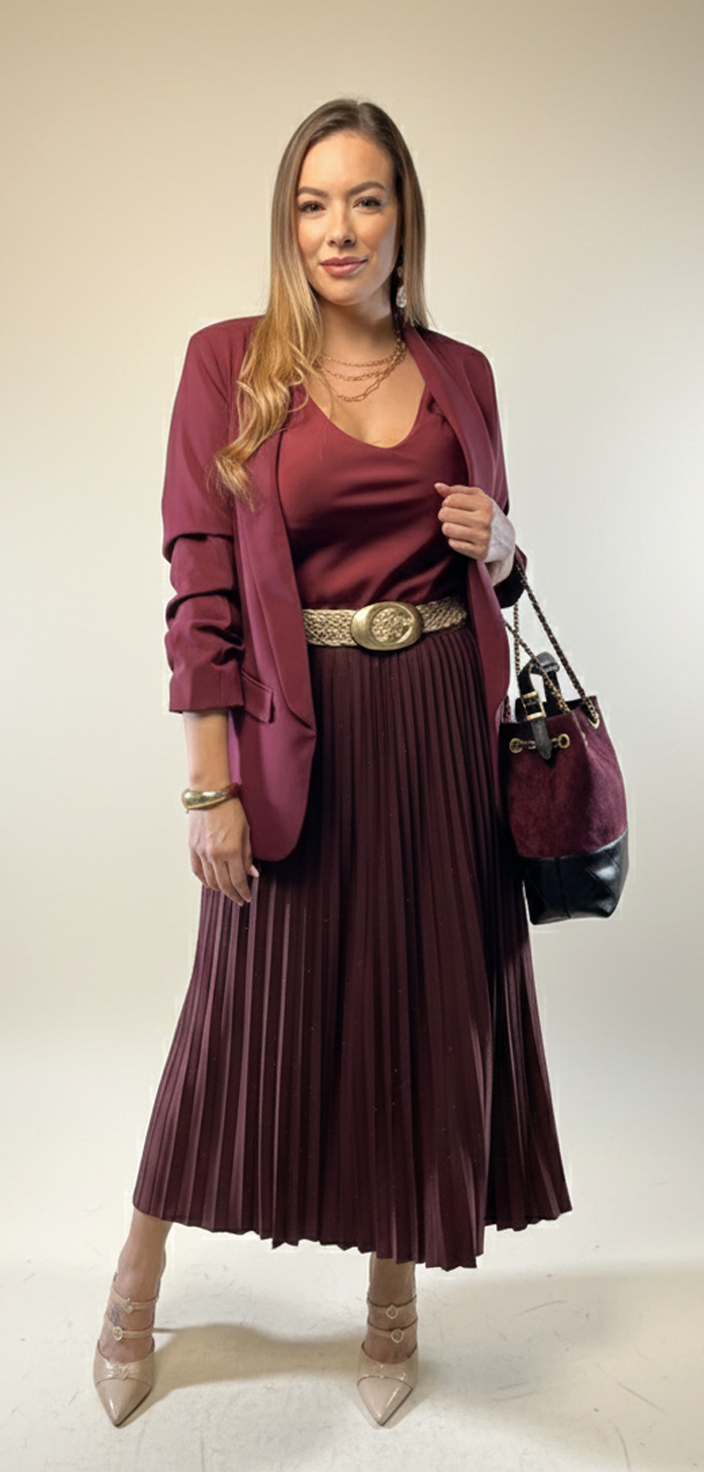 Wine Burgundy Pleated Skirt