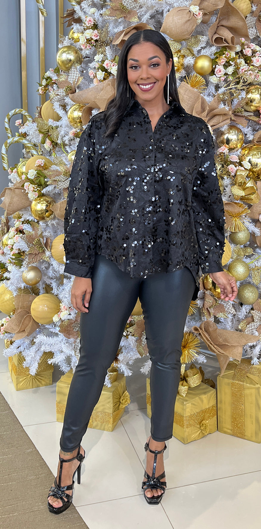 Black Sequin Blouse