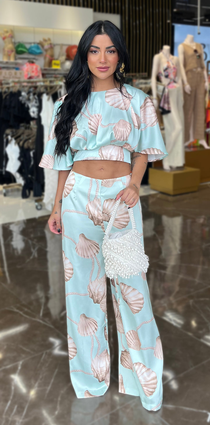 Seashells Print Blue Pants