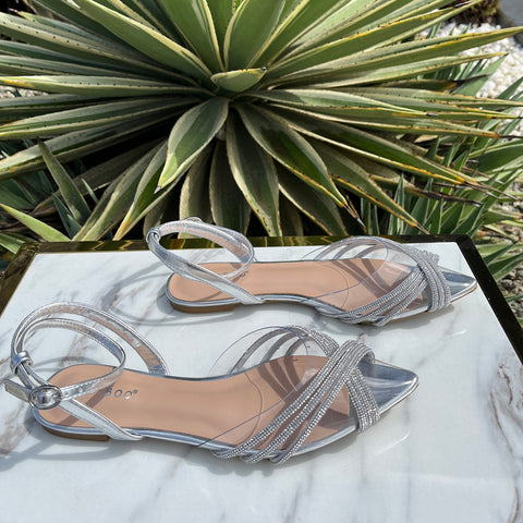 Silver Ankle Tied Sandals