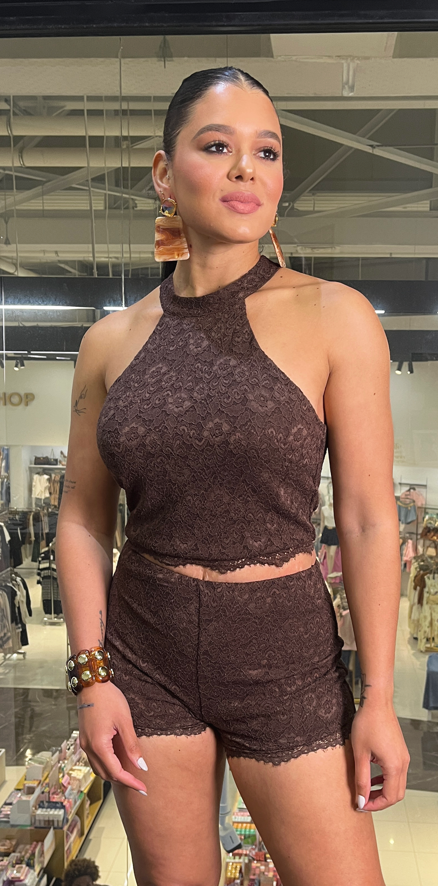 Brown Lace Crop Top