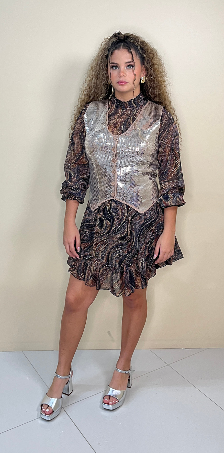 Multi Print Brown Dress