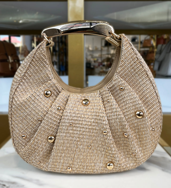 Gold Studded Beige Bag