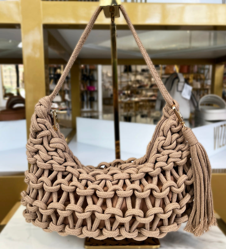 Tan Knots Woven Bag