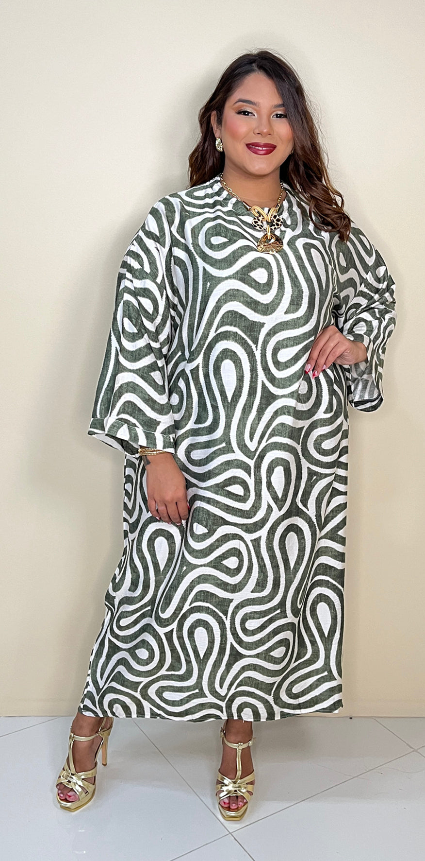 Retro Green Print Dress