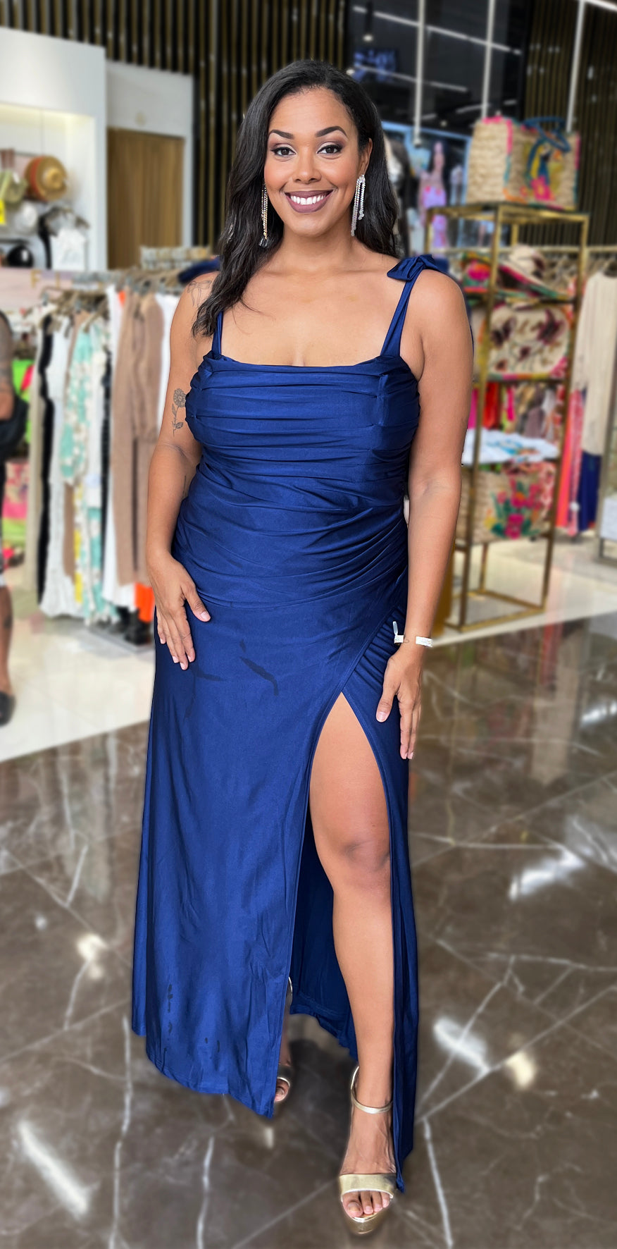 Navy Blue Bow Straps Dress