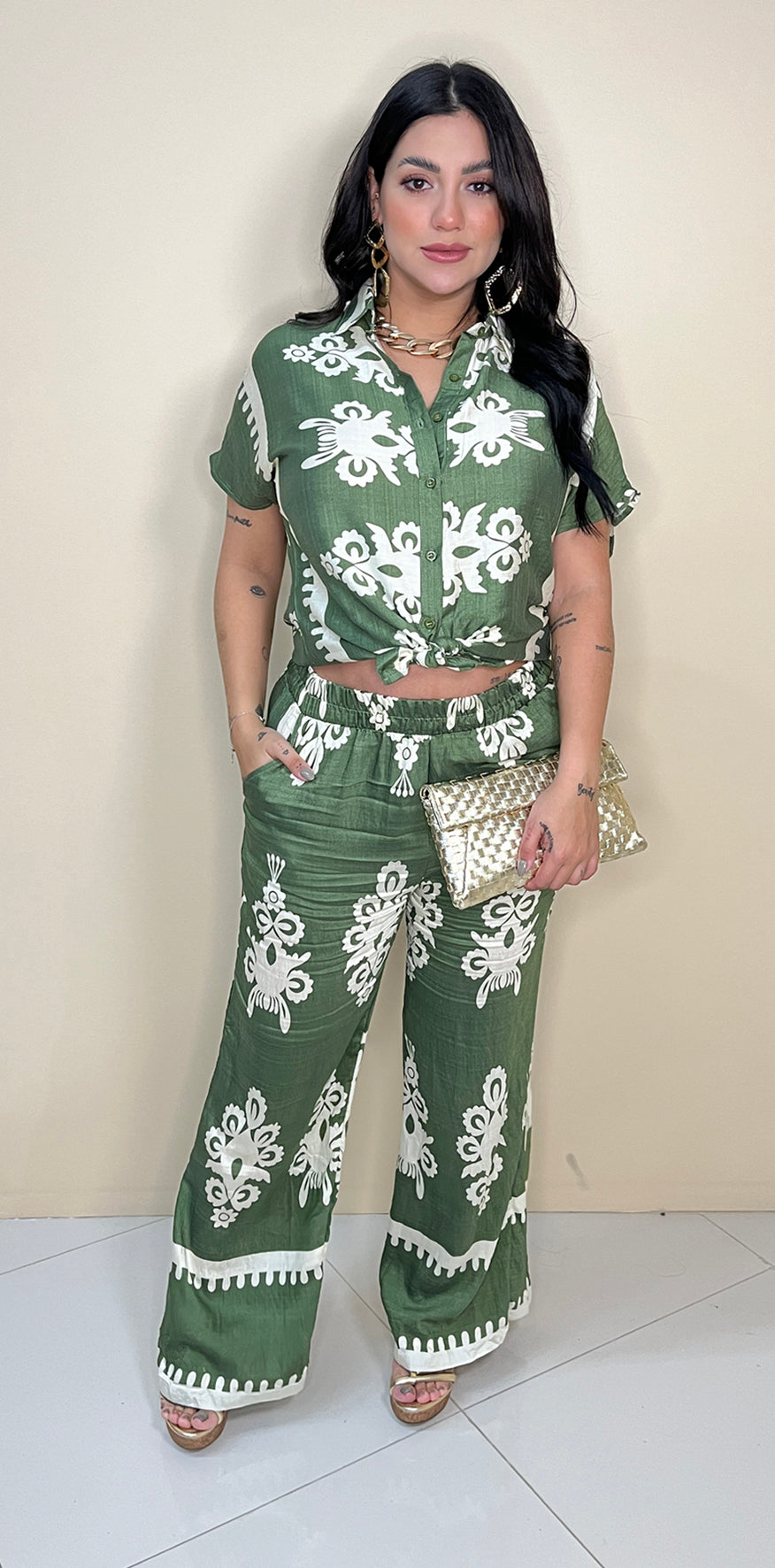 Green Print Pants