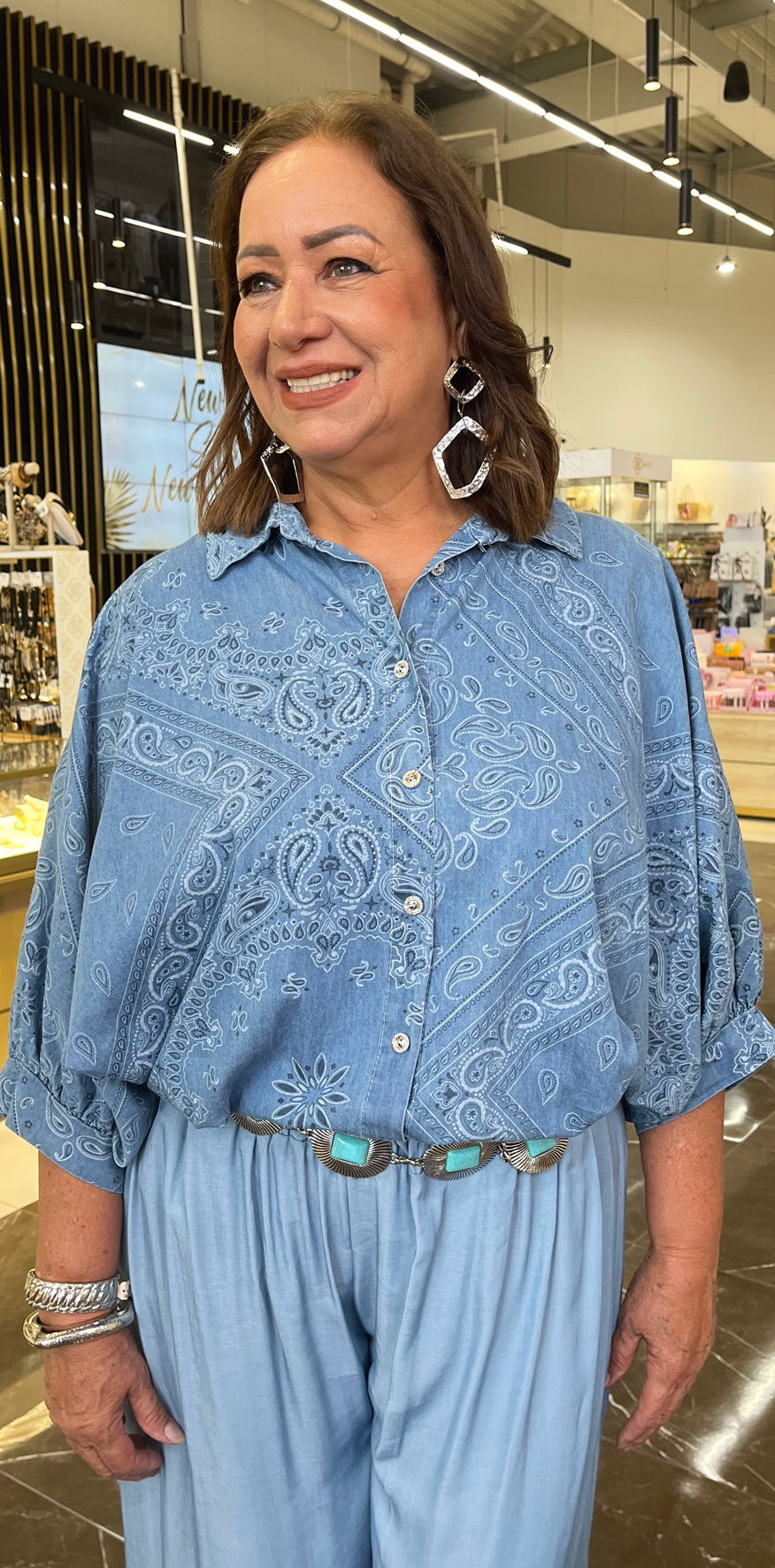 Blue Print Buttoned Blouse