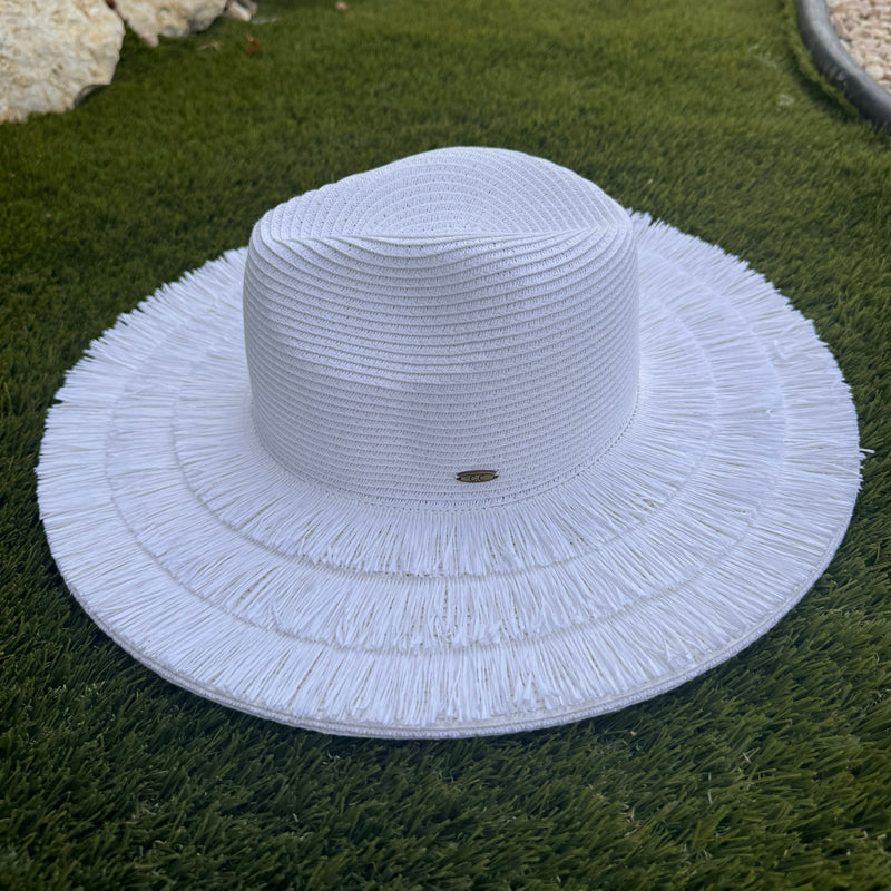 White Fringe Straw Hat