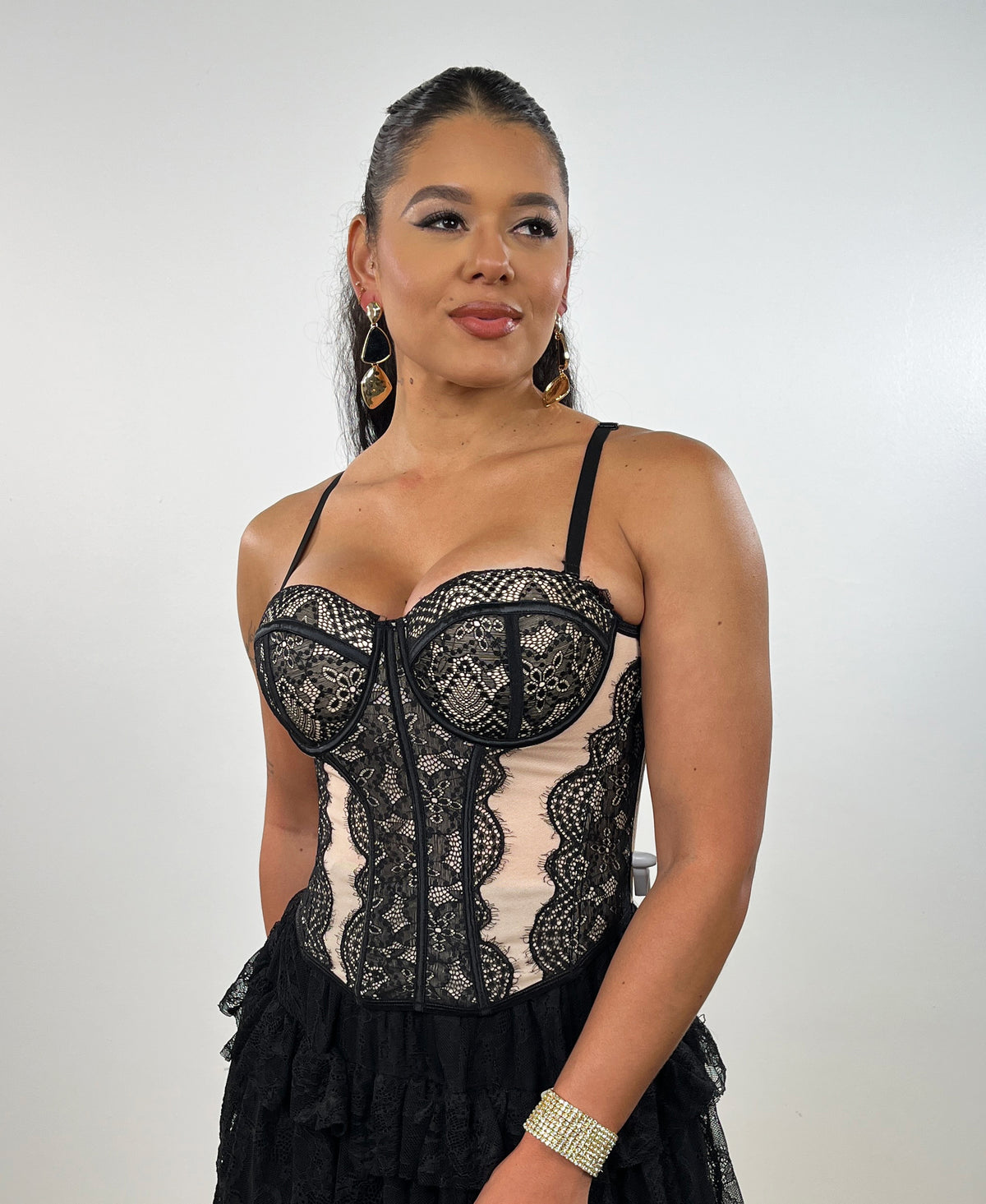 Black Lace Beige Corset Top