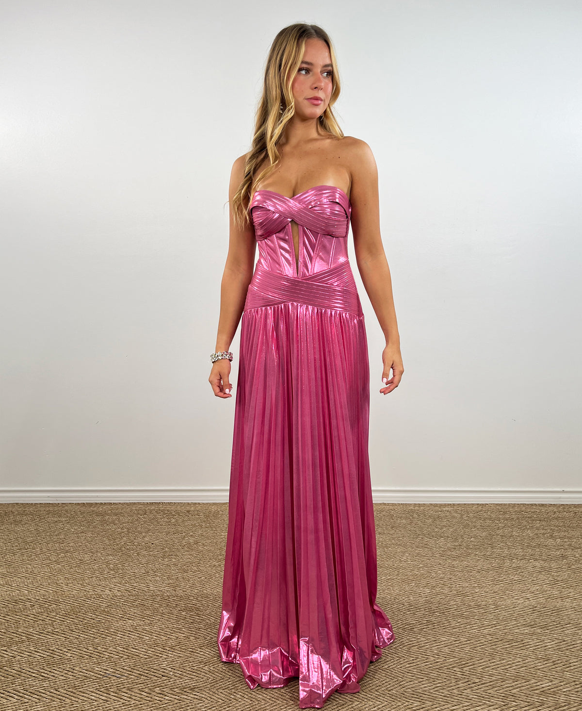 Metallic Pink Strapless Dress